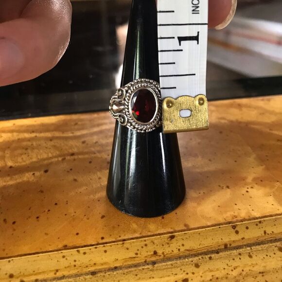 Natural Red Garnet Sterling Silver Ring Size 6 - Picture 5 of 9
